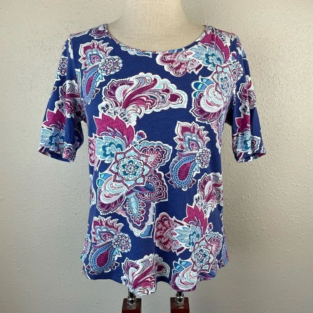 Chico Paisley Short Sleeve Top Size 0 EUC